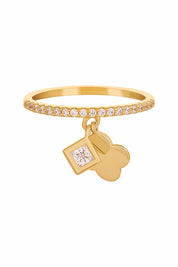 Ring 925 Sterling Silber gelb vergoldet mit Anhängern Kleeblatt Zirkonia