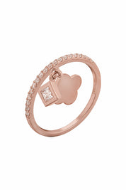 Ring 925 Sterling Silber rosé vergoldet mit Anhängern Kleeblatt Zirkonia