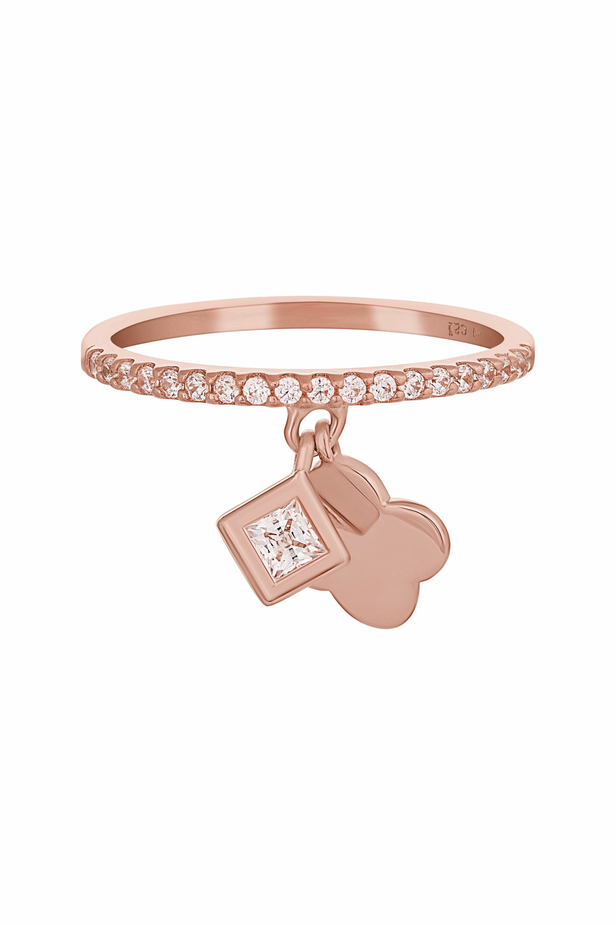 Ring 925 Sterling Silber rosé vergoldet mit Anhängern Kleeblatt Zirkonia