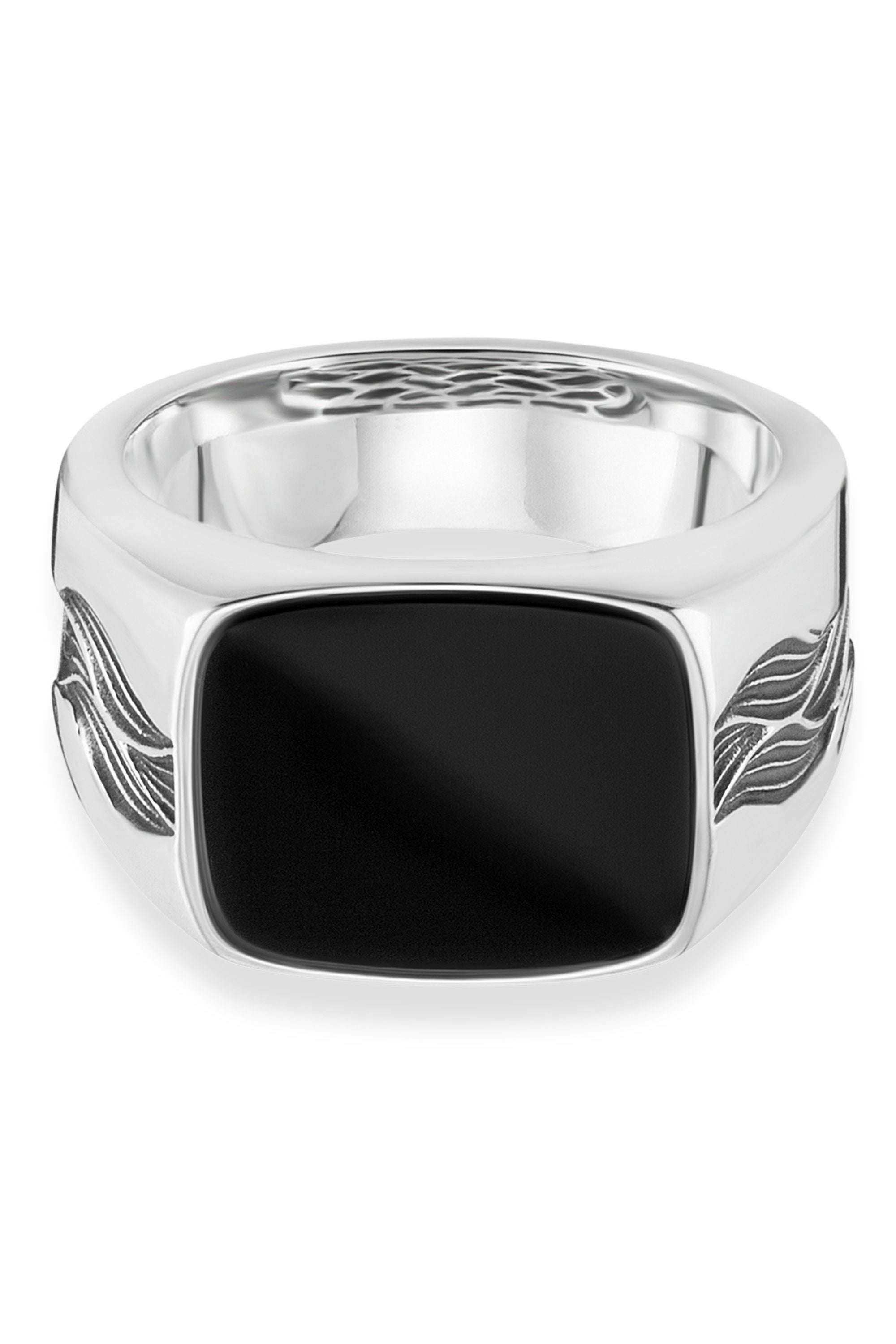 Ring 925/- Sterling Silber rhodiniert oxidiert Onyx