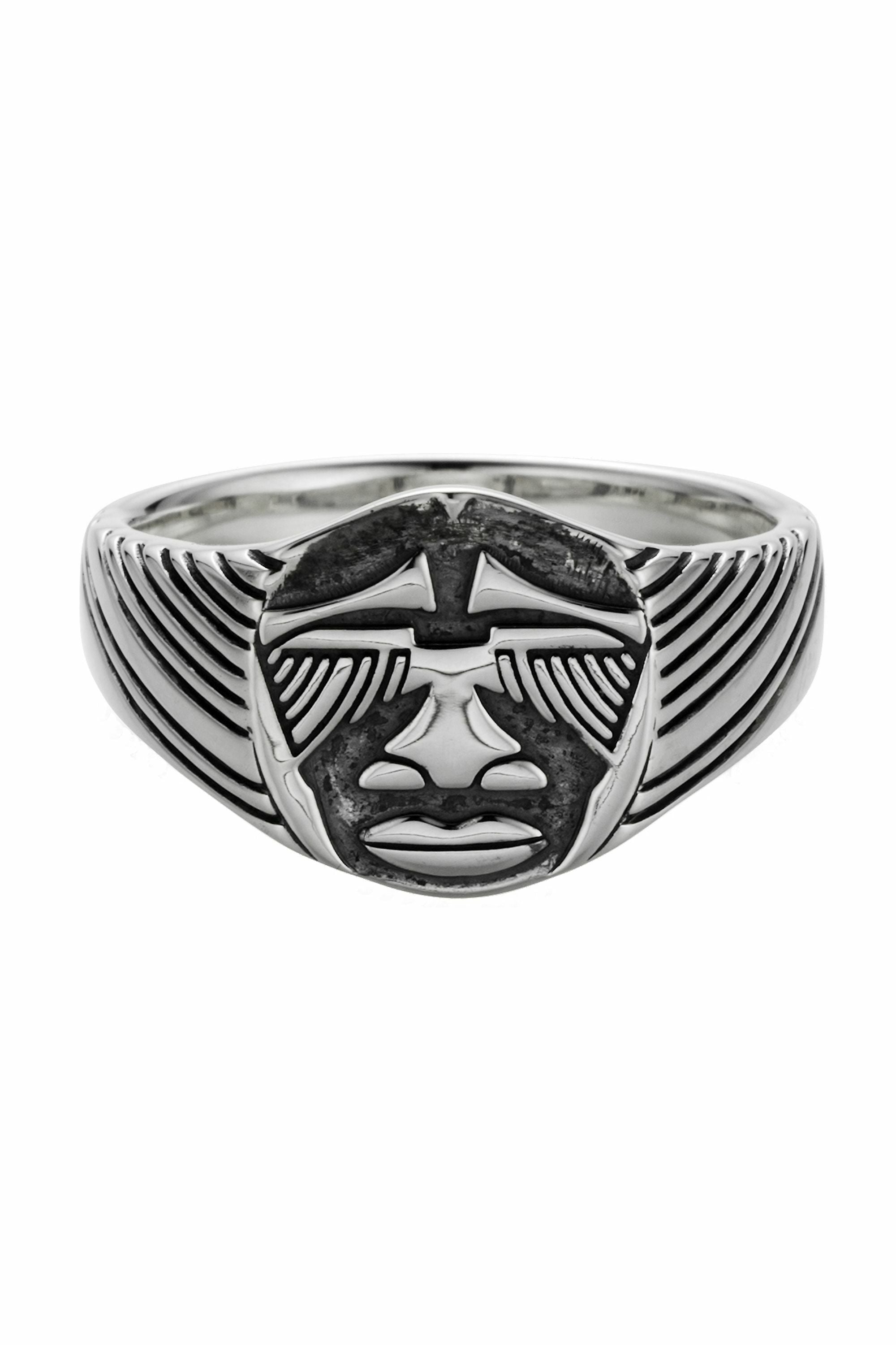 Ring 925/- Sterling Silber oxidiert Maske Afrika