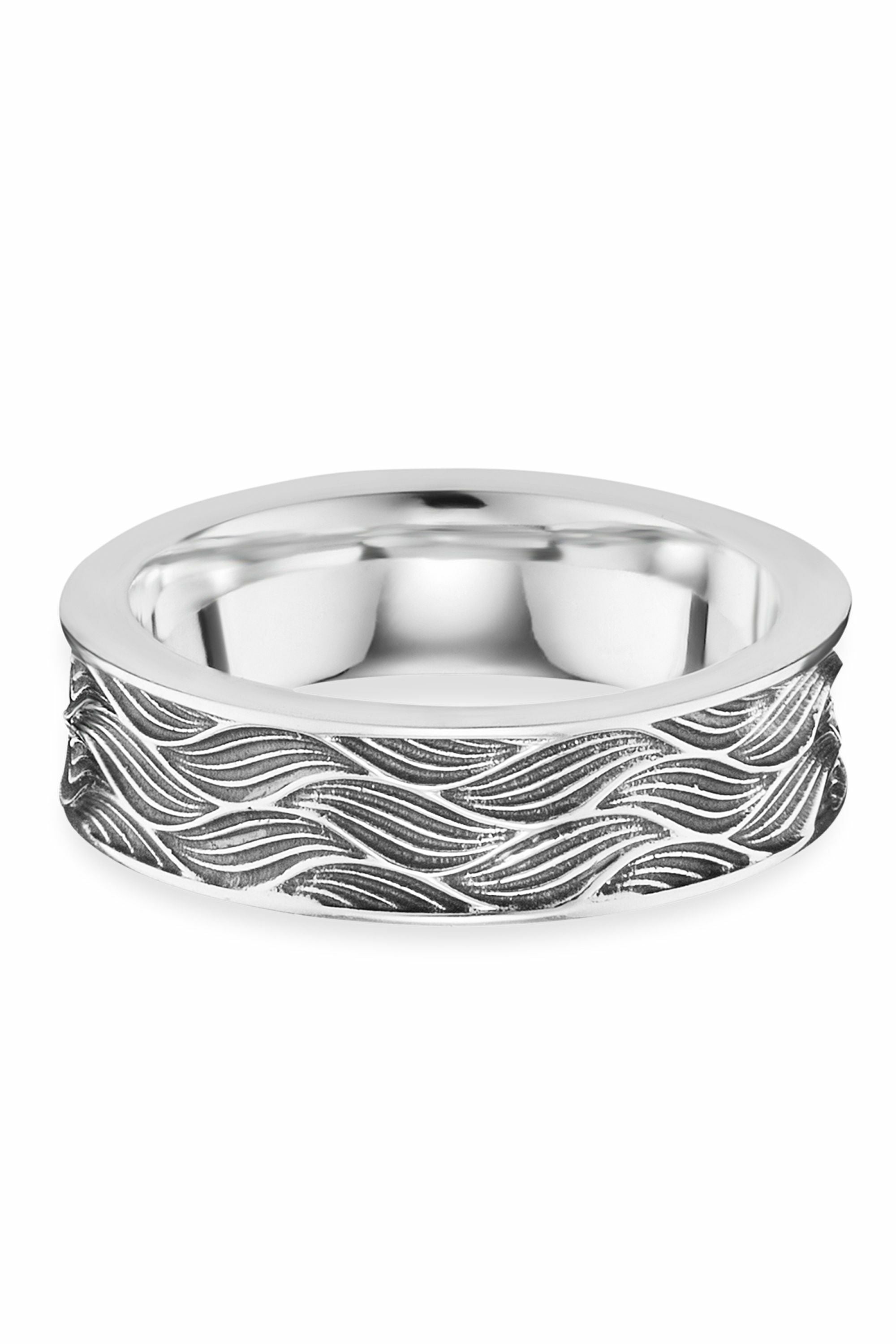 Ring 925/- Sterling Silber rhodiniert oxidiert Wellen